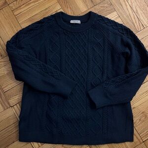 NAVY J.CREW COTTON CABLE-KNIT SWEATER